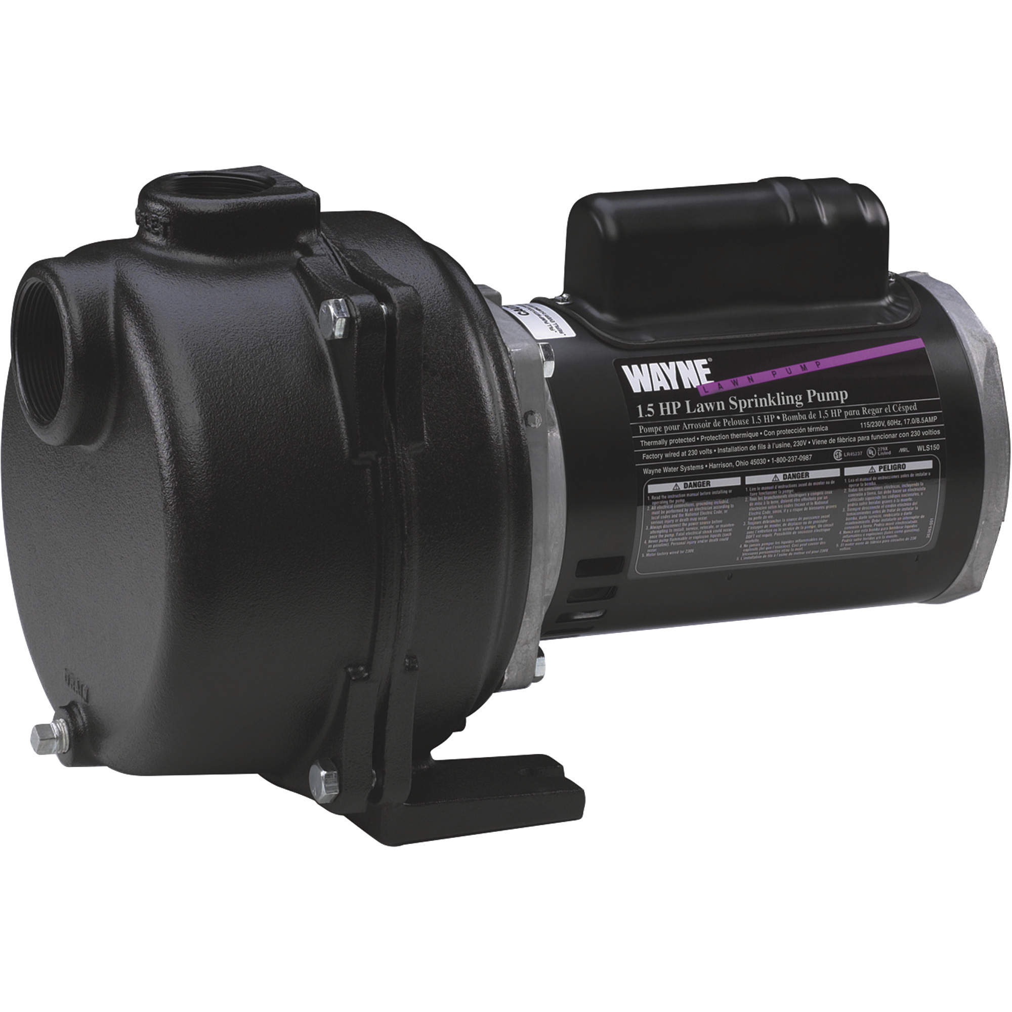 Wayne Self-Priming Centrifugal Cast Iron Lawn Sprinkler Water Pump, 4,350 GPH, 1 1/2 HP, 2in., Model# WLS150